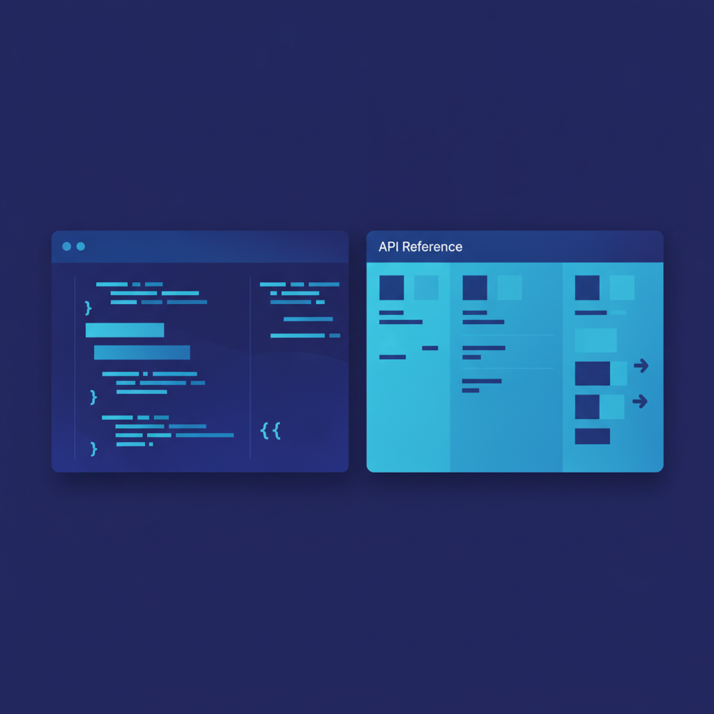 Split-pane Apidoke editor showing API Blueprint source on the left and a rendered three-column API reference on the right, no text in the image