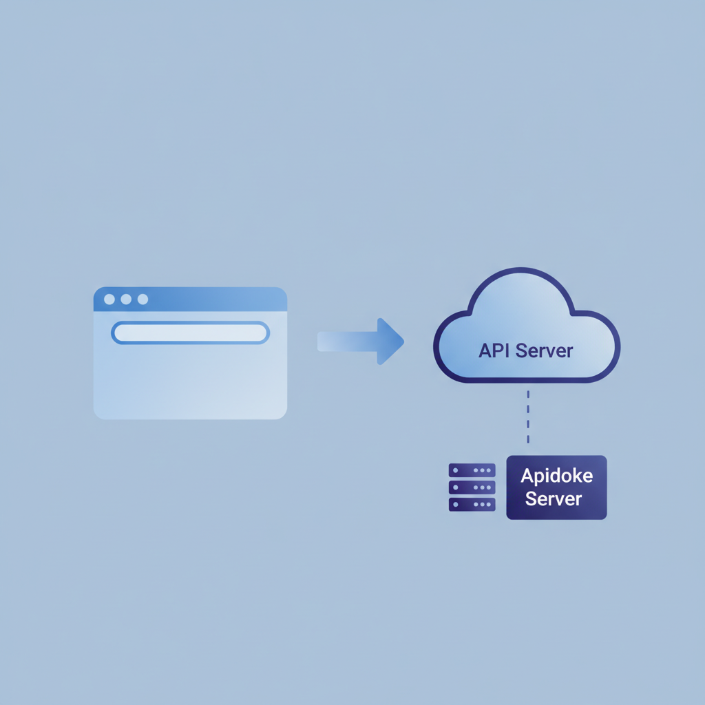 diagram showing a browser sending a fetch request directly to an API server with Apidoke server off to the side and not in the network path