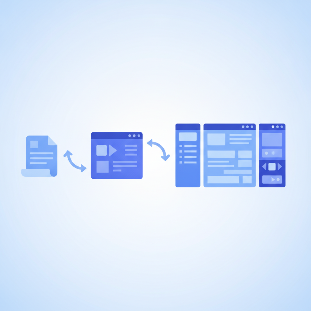 diagram showing an API Blueprint document flowing into the Apidoke editor and rendering as a 3-column reference page with navigation, content, and try-it console panels, no text in the image