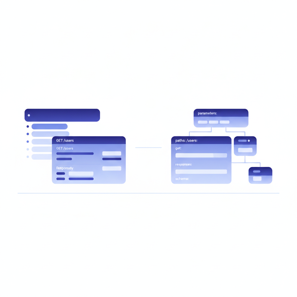 Side-by-side comparison of an API Blueprint Markdown file and an OpenAPI YAML file describing the same GET /users endpoint, no text overlays