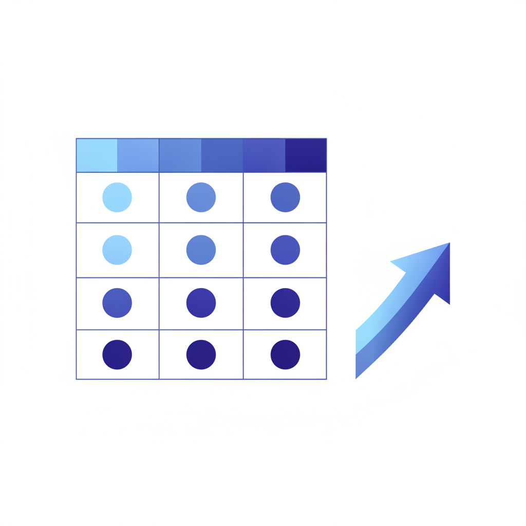 A simple audit scorecard table showing quarterly scores across coverage, accuracy, and usability dimensions, with a trend arrow pointing upward