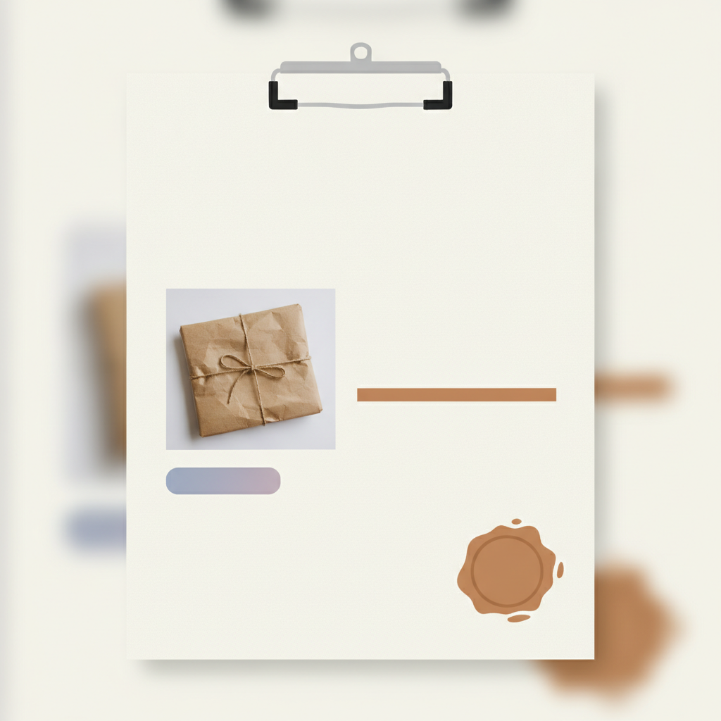 a clipboard-style destruction certificate document overlaid with a small parcel photo and a timestamp, no text in the image
