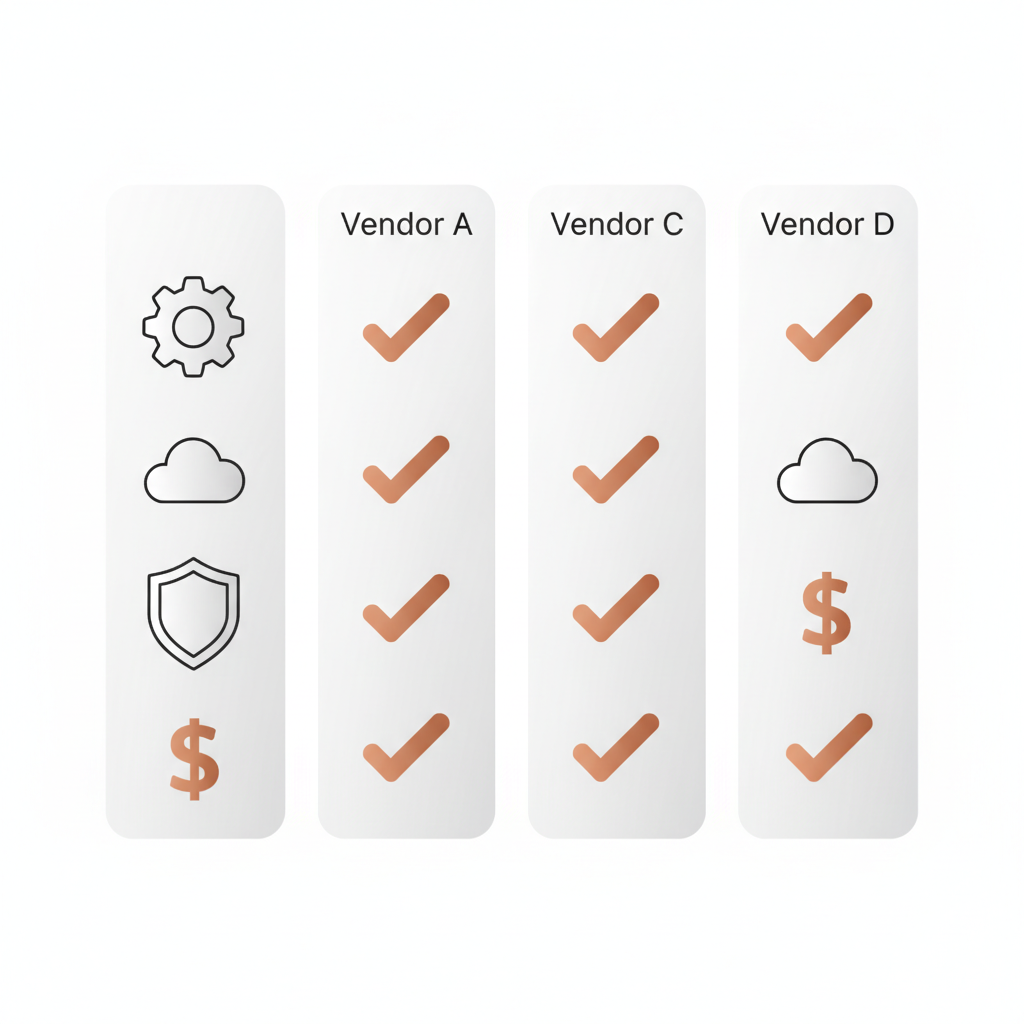 a side-by-side comparison chart icon showing checkmarks across four vendor columns, no text in the image
