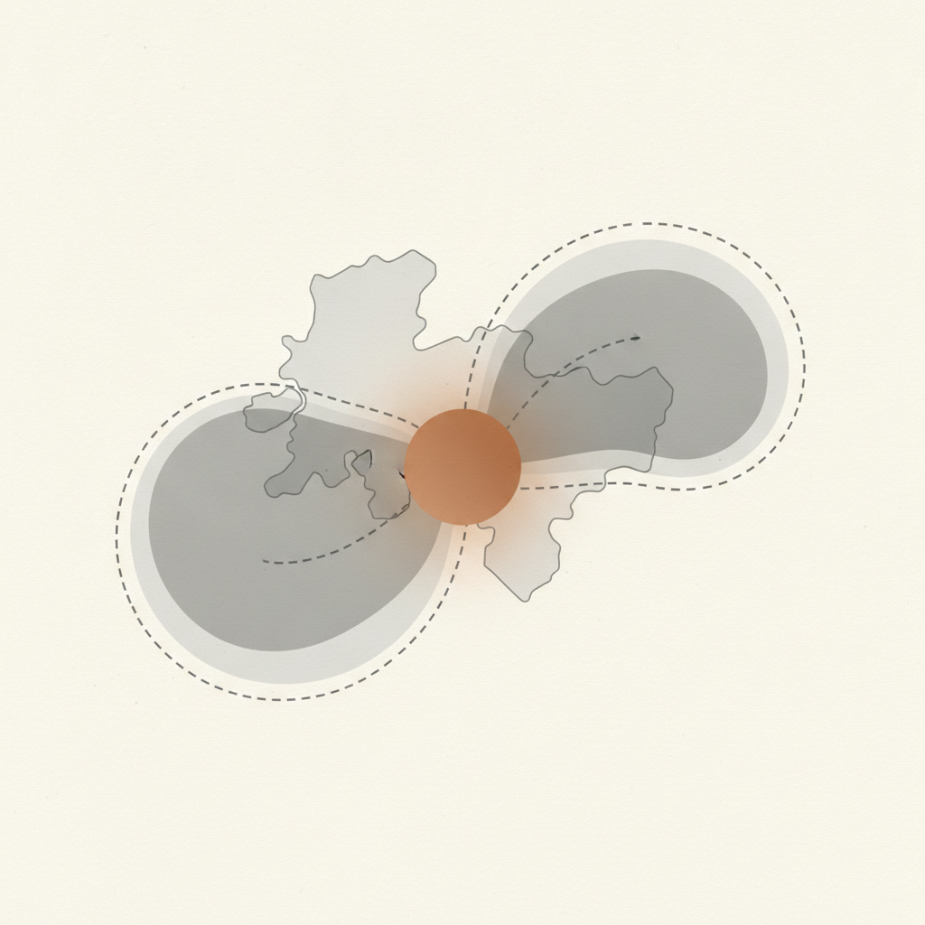 a simple map graphic showing shortened shipping zones into a regional returns facility