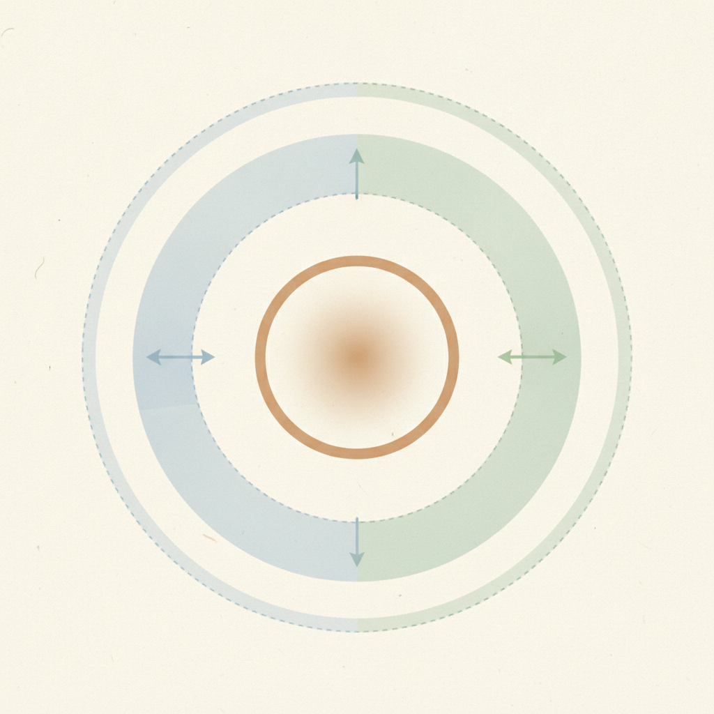 a map-style graphic showing a facility node with inbound and outbound transit radii around it
