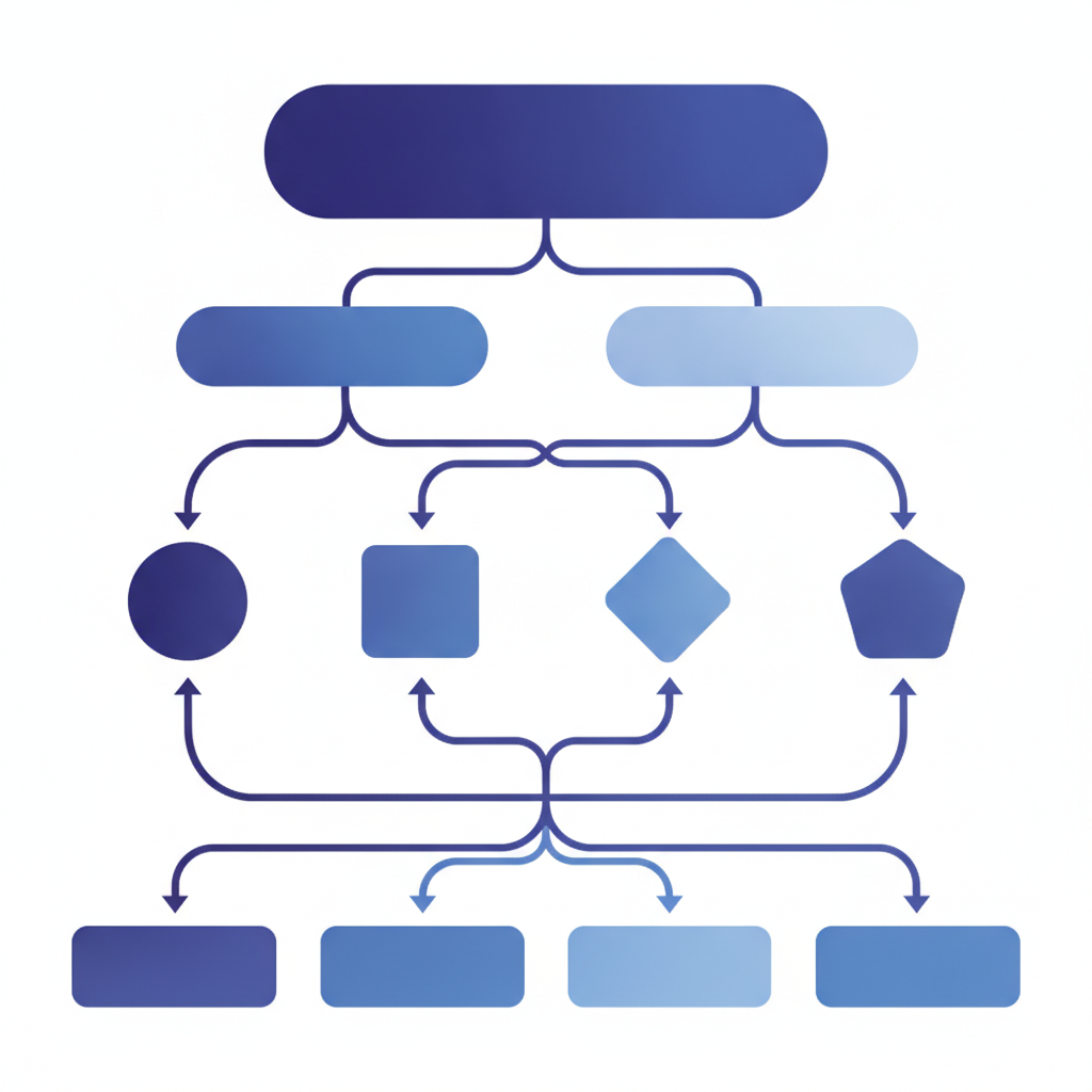 Flowchart showing the barcode selection decision tree from industry mandate through data payload to scanner hardware to label size, clean minimal style, no text in the image