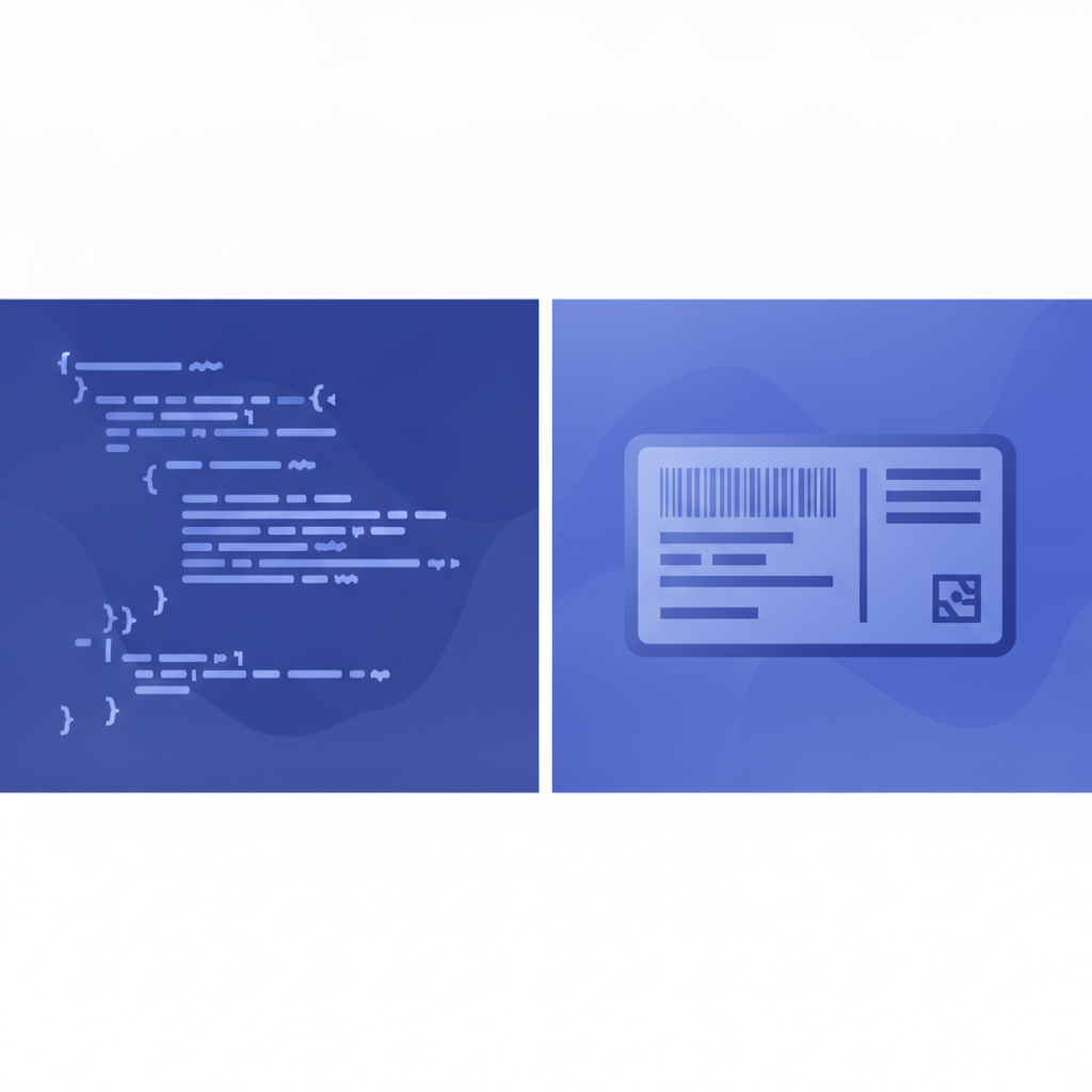 a side-by-side view of raw ZPL II text on the left and the rendered 4x2 inch shipping label on the right, no overlay text