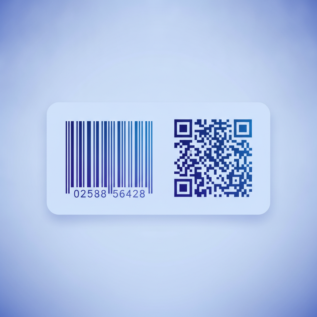 A side-by-side comparison showing a Code 128 barcode on the left and a QR Code on the right on a small shipping label, no text overlay