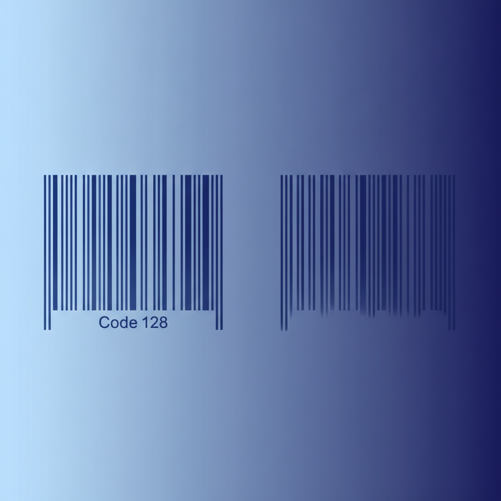 side-by-side comparison of a well-printed Code 128 barcode versus one with bar bleed from excessive print darkness