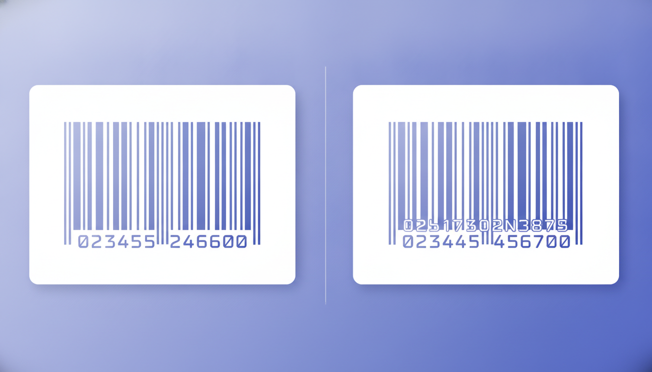 Side-by-side comparison of a compliant GS1-128 label with adequate quiet zones and correct HRI versus a non-compliant label with text encroaching on the quiet zone